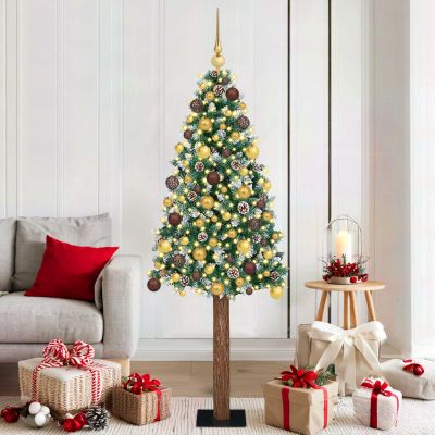 vidaXL Úzky vianočný stromček s 300 LED-i so stojanom Zelená 180 cm
