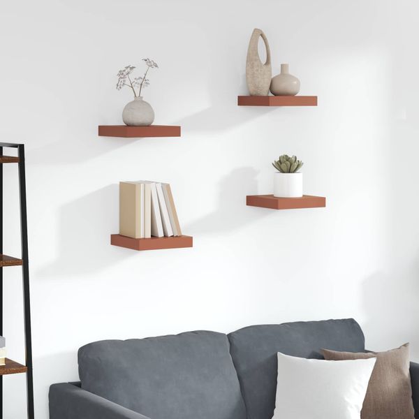 vidaXL Stenná polica 4 pcs Červená 23 x 23,5 x 4 cm Kompozitné drevo