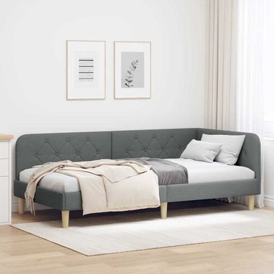 vidaXL Rohový rám postele Tmavo šedá 90 x 190 cm látka