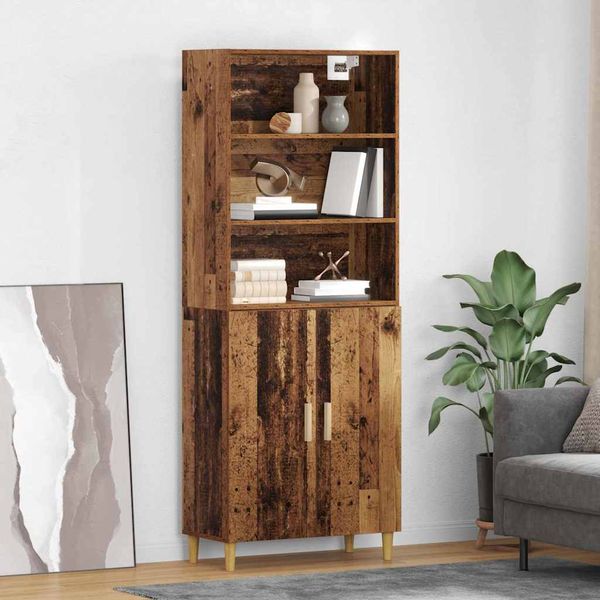 vidaXL Highboard Staré drevo 69,5 x 32,5 x 180 cm Kompozitné drevo