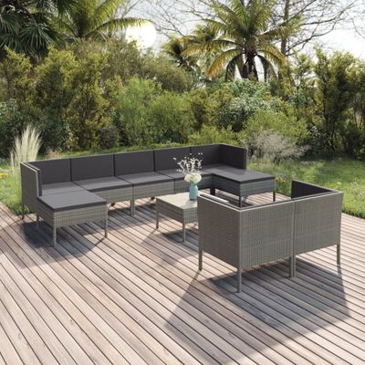 vidaXL 10-dielna záhradná sedacia súprava s podložkami polyratan sivá