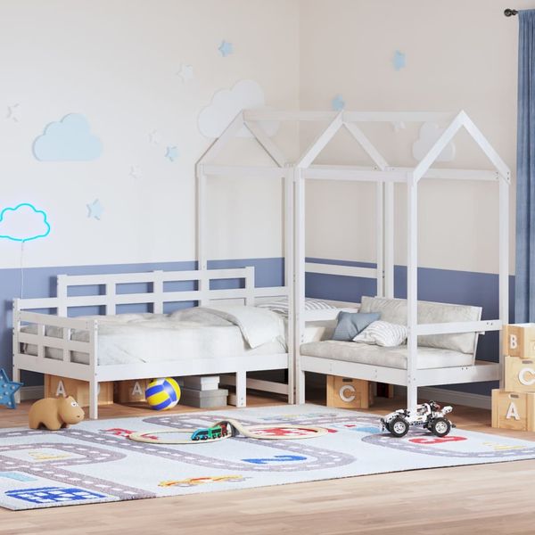 vidaXL Sada postele a lavice so strieškou biela 80x200 cm borovica