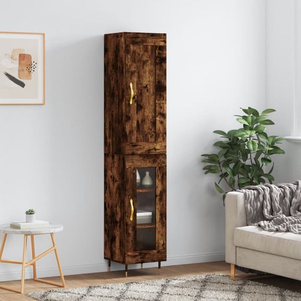 vidaXL Vysoká skrinka dymový dub 34,5x34x180 cm spracované drevo