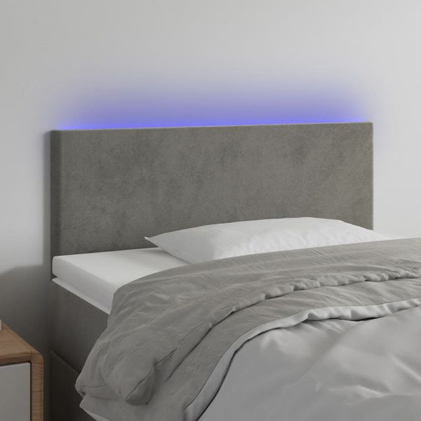 vidaXL Čelo postele s LED bledosivé 90x5x78/88 cm zamat
