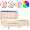 vidaXL Posteľ boxsping s matracom a LED krémová 180x200 cm látka