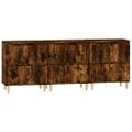 vidaXL Komody 3 ks dymový dub 60x35x70 cm kompozitné drevo