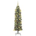 vidaXL Umelý chudý vianočný strom Zelená a biela 180 cm
