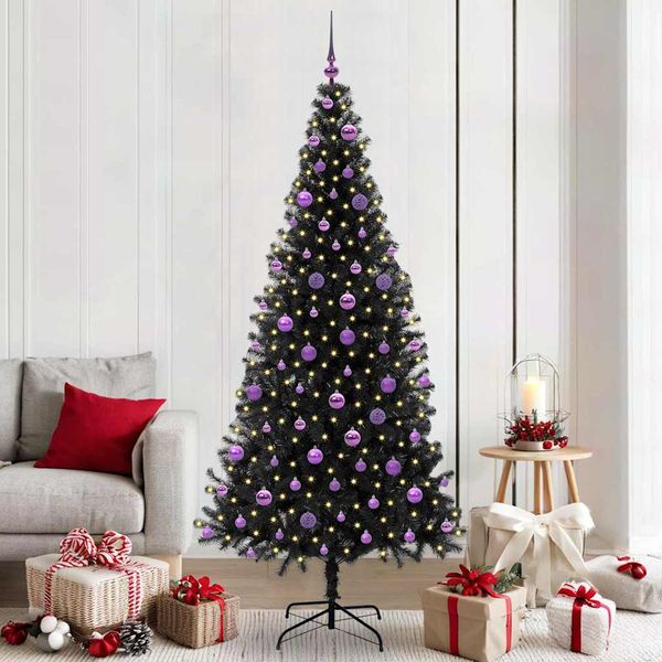 vidaXL Vianočný stromček s 300 LED-i so stojanom Čierna 210 cm PVC