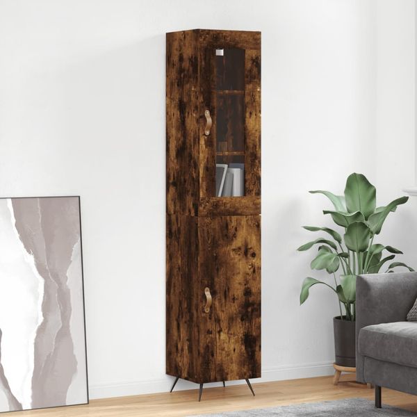 vidaXL Vysoká skrinka dymový dub 34,5x34x180 cm spracované drevo