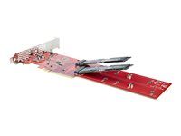 PC/Linux Compatible (DUAL-M2-PCIE-CARD-B) - Adaptér rozhrania - M.2 - Rozširujúci slot na 2 X M.2 - M.2 Card - nízky profil - RAID 0, 1, JBOD - PCIe 4.0 x16/x8 - červená