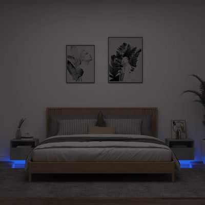 vidaXL Nočné stolíky s LED svetlami 2 ks betónovo sivé 40x39x37 cm