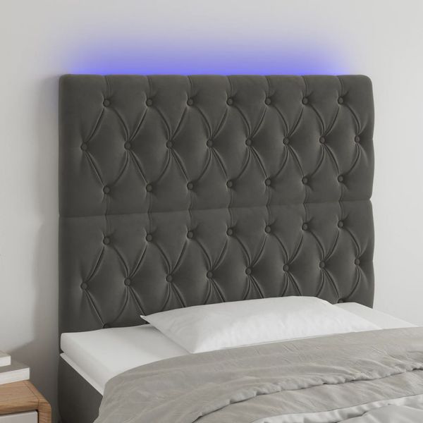 vidaXL Čelo postele s LED tmavosivé 100x7x118/128 cm zamat