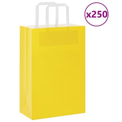 vidaXL Papierové tašky 250 ks s rúčkami, žlté, 21x11x31 cm