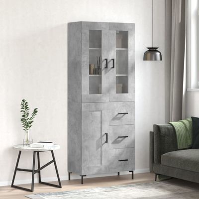 vidaXL Vysoká skrinka betónová sivá 69,5x34x180 cm spracované drevo