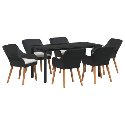 vidaXL Záhradný jedálenský set s vankúšom 7 pcs Čierna polyratan