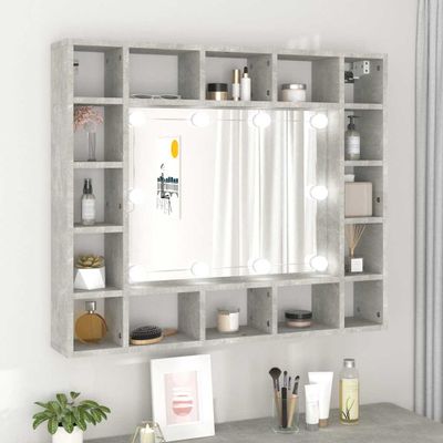 vidaXL Zrkadlová skrinka s LED betónová sivá 91x15x76,5 cm