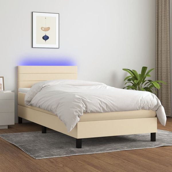 vidaXL Posteľ boxsping s matracom a LED krémová 80x200 cm látka