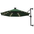 vidaXL Nástenný záhradný slnečník s LED 300 cm, zelený