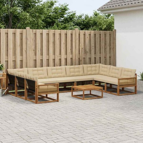 vidaXL Záhradná súprava gaučov s vankúšom 10 pcs Prírodná a béžová