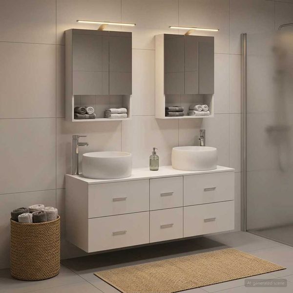 vidaXL Sada kúpeľňového nábytku 5 pcs Biela Kompozitné drevo a sklo