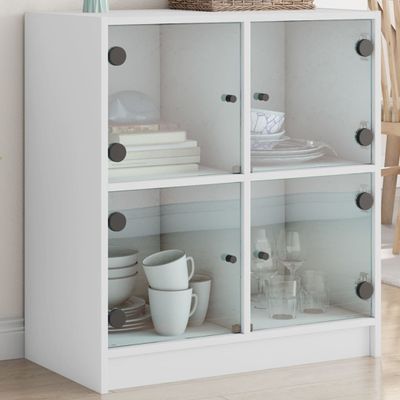 vidaXL Bočná skrinka so sklenenými dvierkami biela 68x37x75,5 cm