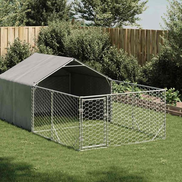 vidaXL Vonkajšia búda pre psov s výbehom, 4x2x1,5 m, pozinkovaná oceľ
