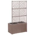 vidaXL Vyvýšený záhon+mriežka, 2 nádoby 58x30x107 cm, polyratan, hnedý