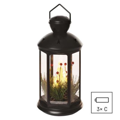 EMOS LED dekorácia – vianočný lampáš so sviečkami čierny, 35,5 cm, 3x C, vnútorný, vintage