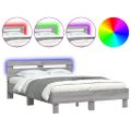 vidaXL Posteľný rám s čelom a LED sivý sonoma 135x190 cm
