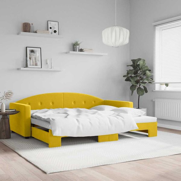 vidaXL Denná posteľ s rozkladacou posteľou žltá 90x200 cm zamat