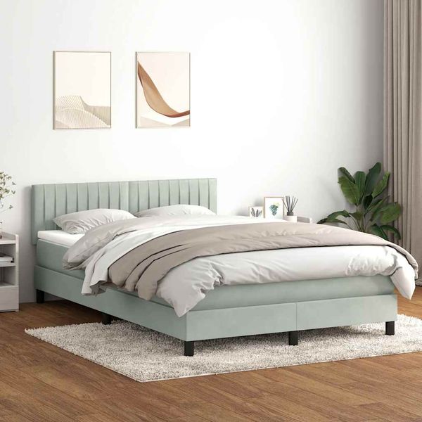 vidaXL Box Spring Posteľ s matracom a LED Svetlosivá 140x220 cm Zamat