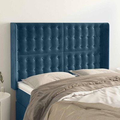 vidaXL Čelo postele so záhybmi tmavomodrá 147x16x118/128 cm zamat
