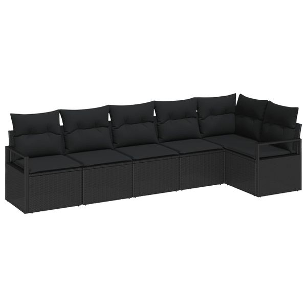 vidaXL Súprava záhradných pohoviek s vankúšom 6 pcs Čierna polyratan