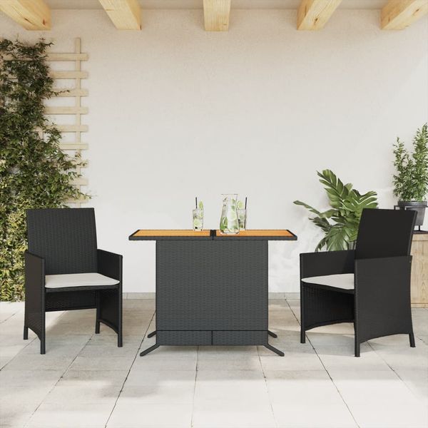 vidaXL 3-dielna bistro súprava s vankúšmi čierna polyratanová