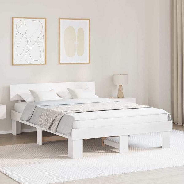 vidaXL Rám postele Biela 150 x 200 cm Masívne borovicové drevo