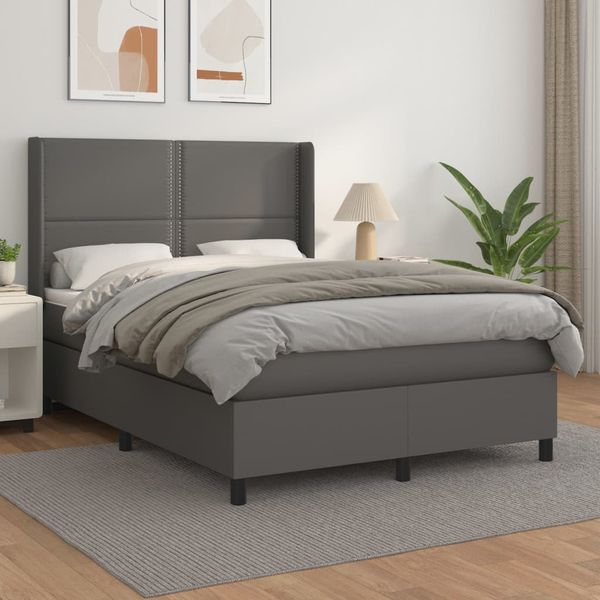 vidaXL Boxspring posteľ s matracom sivá 140x200 cm umelá koža