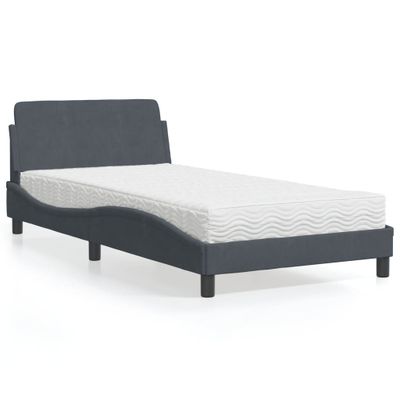 vidaXL Posteľ s matracom Dover tmavosivý 100x200 cm zamat