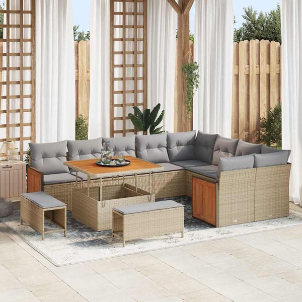 vidaXL Súprava záhradných pohoviek 13 pcs Beige a svetlo šedá
