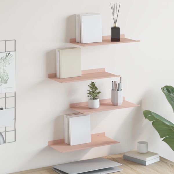 vidaXL Závesná polica Nástenný 4 pcs Ružová 40 x 18 x 2,5 cm Oceľ