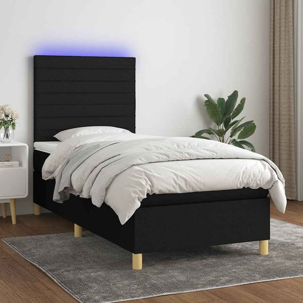 vidaXL Posteľ boxsping s matracom a LED čierna 100x200 cm látka