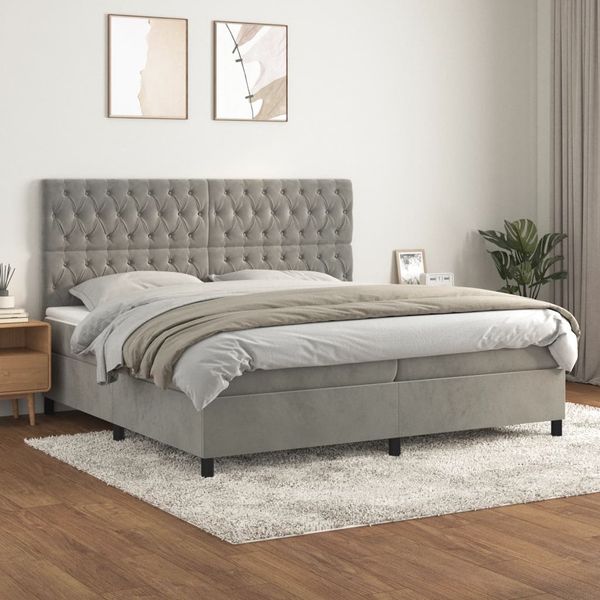 vidaXL Posteľný rám boxsping s matracom bledosivý 200x200 cm zamat