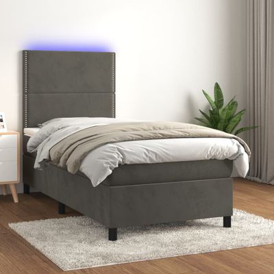 vidaXL Posteľ boxsping s matracom a LED tmavosivá 80x200 cm zamat