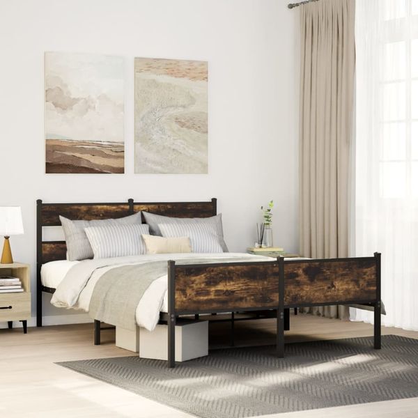 vidaXL Posteľný rám bez matraca dymový dub 137x190 cm kompozitné drevo