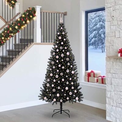 vidaXL Vianočný stromček s 300 LED-i so stojanom Čierna 240 cm PVC