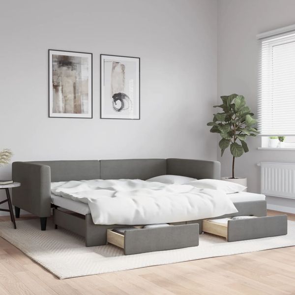vidaXL Rozkladacia denná posteľ so zásuvkami tmavosivá 100x200cm látka