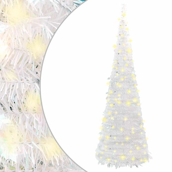 vidaXL Umelý vianočný stromček vyskakovací 100 LED biely 150 cm