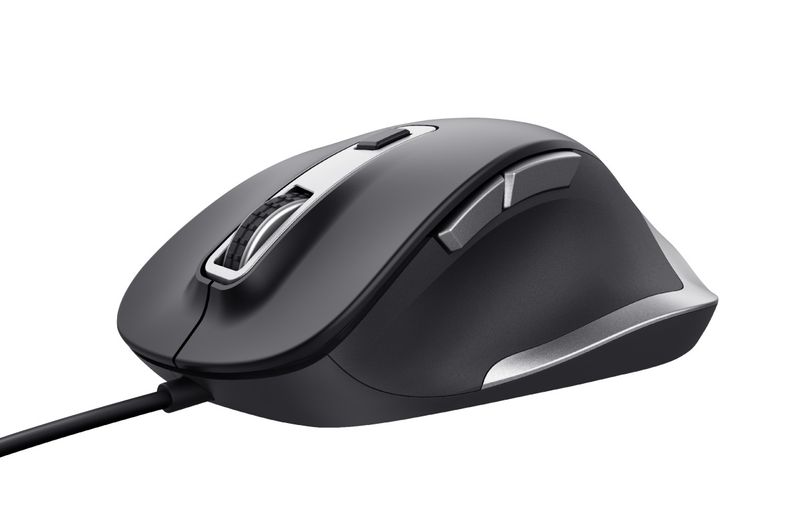 TRUST Fyda/Ergonomická/Optická/Pre pravákov/5 000 DPI/Drôtová USB/Čierna-strieborná