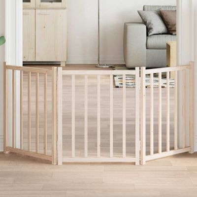 vidaXL Brána pre psa skladacia 3 panely 150 cm masívne jedľové drevo