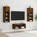 vidaXL 4-dielne TV nástenné skrinky s LED svetlami dymový dub