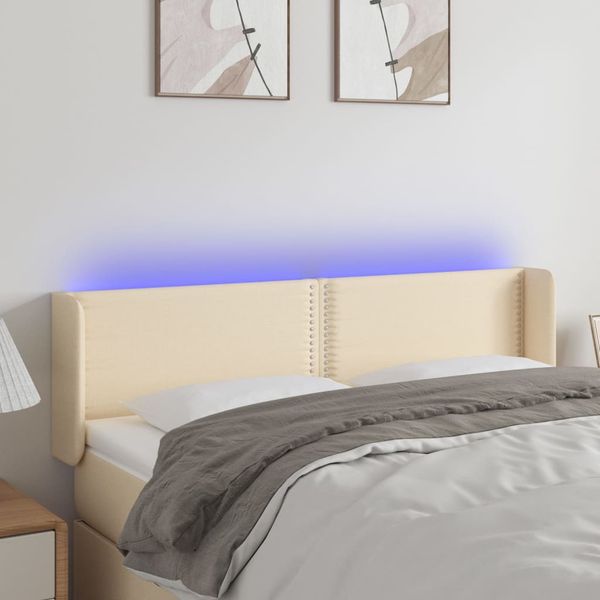 vidaXL Čelo postele s LED krémové 147x16x78/88 cm látka